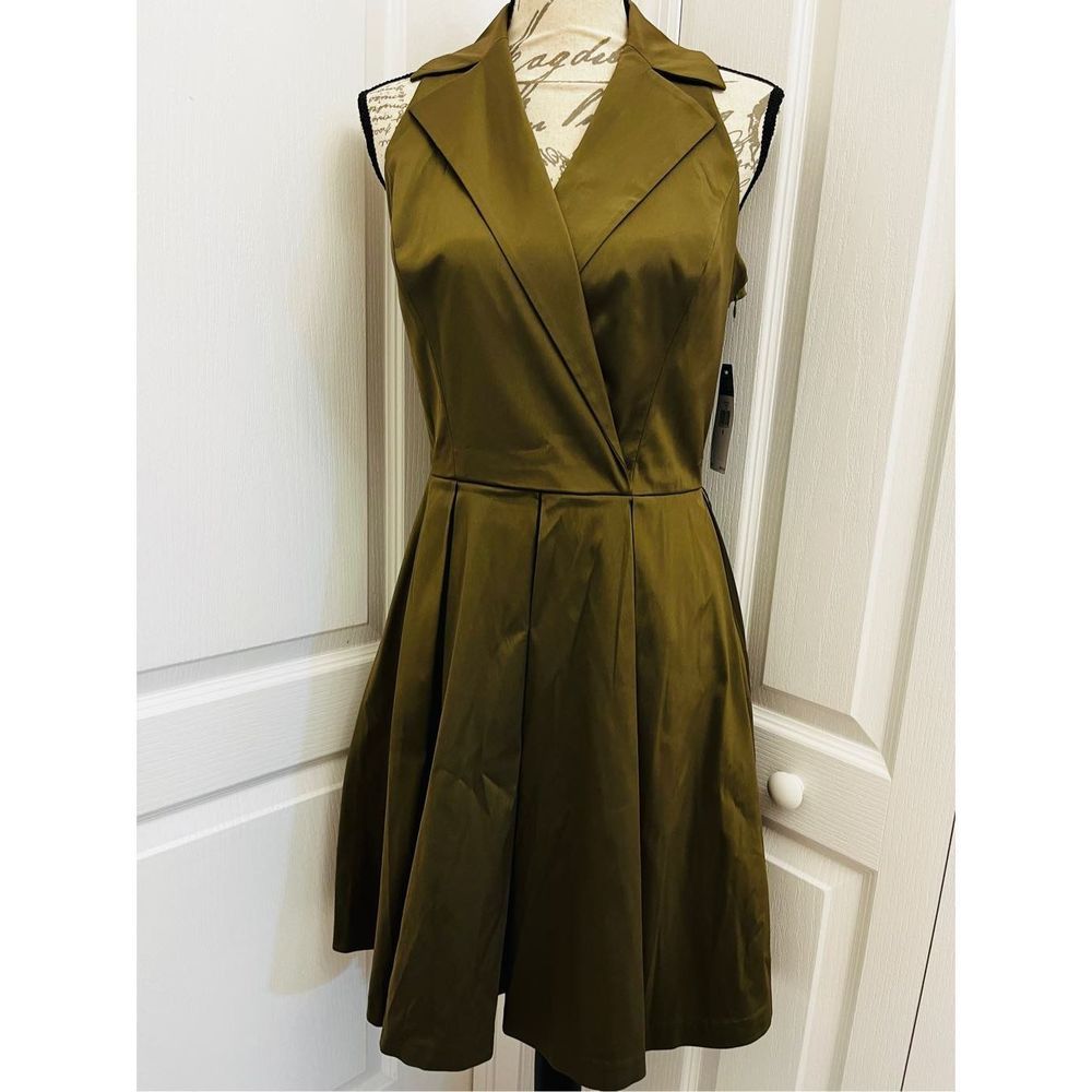 NWT Lauren Ralph Lauren - Olive Sleeveless Collared Fit & Flare Dress size 4